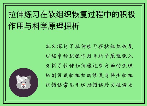 拉伸练习在软组织恢复过程中的积极作用与科学原理探析